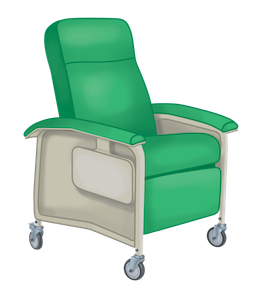 A green recliner with wheels Description automatically generated